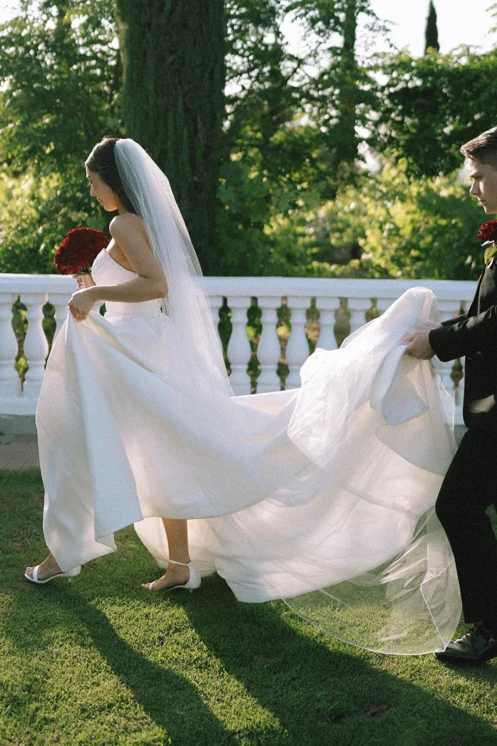 Charming A Line Strapless White Long Wedding Dress with Split Front