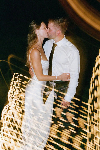 Simple Mermaid Spaghetti Straps White Satin Long Bridal Dress with Sweep Train