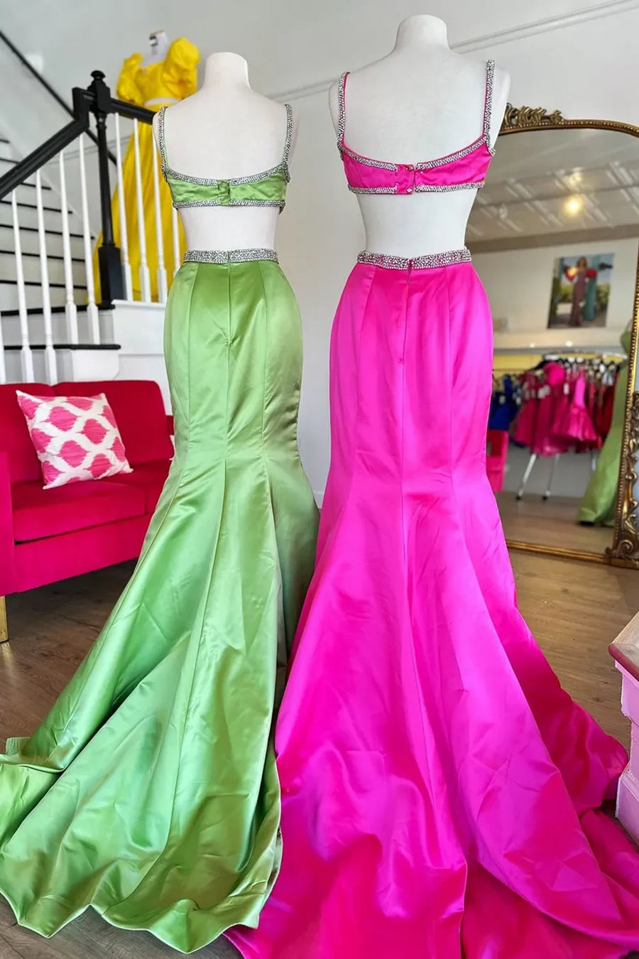 Mermaid Strap Bow Round Bead Long Ball Ball Dress
