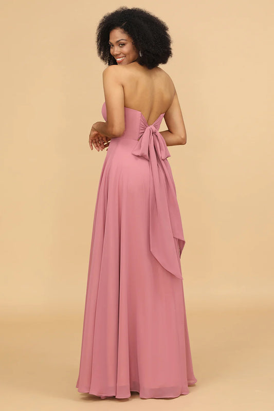 Blush Sweetheart Long Chiffon Bridesmaid Dress with Bowknot
