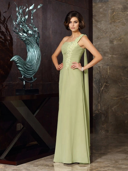 A-Line Chiffon One-Shoulder Sleeveless Floor-Length With Applique Mother of the Bride Dresses