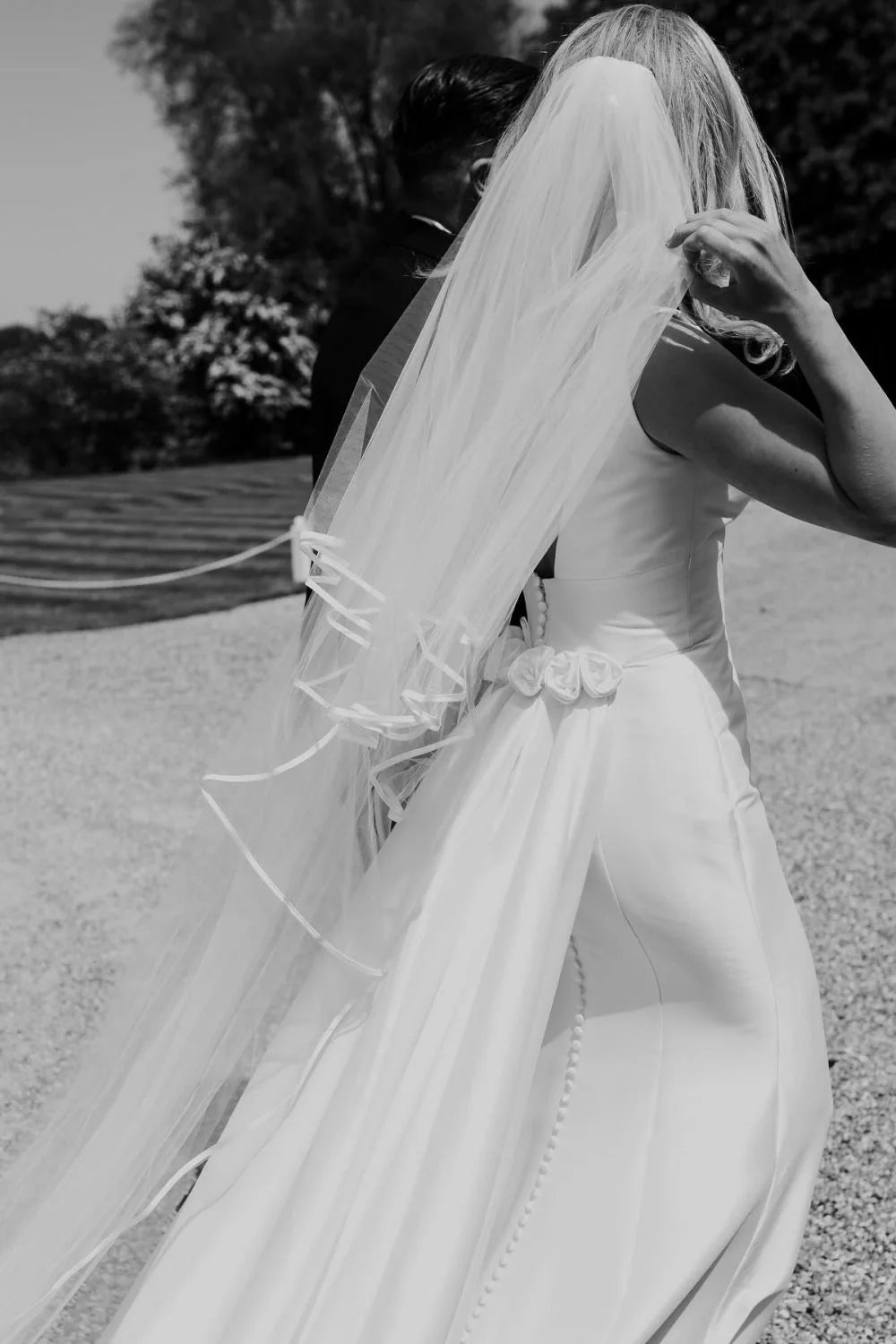 Simple Mermaid Deep V Neck White Satin Long Wedding Dress with Button Up