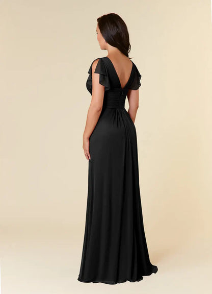 A-line evening gown pleated mesh mothers of the bride dresses