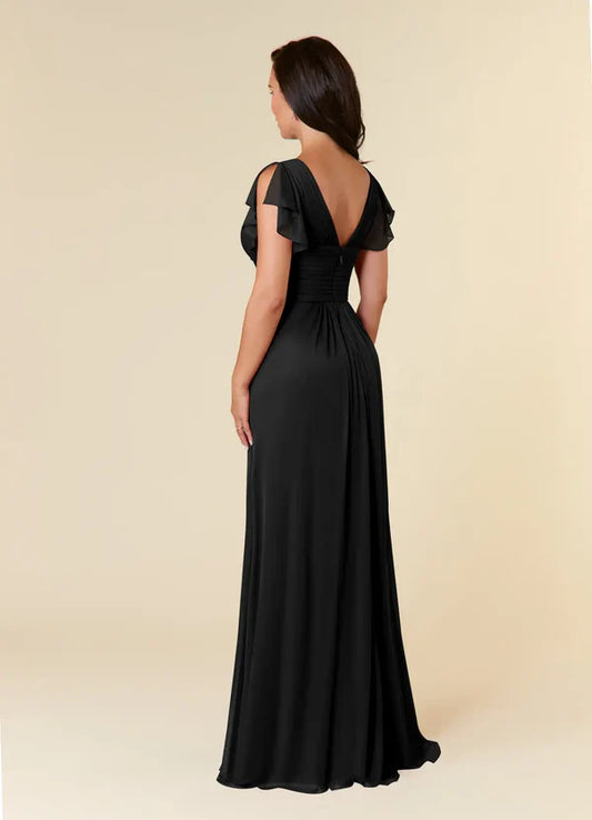 A-line evening gown pleated mesh mothers of the bride dresses