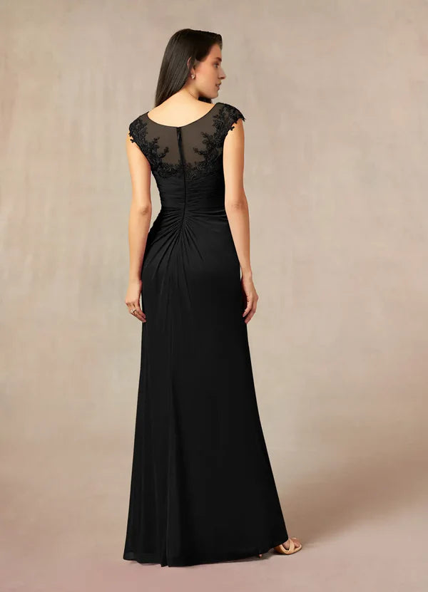 Fish tail lace mesh and floor length mother of the bride dress