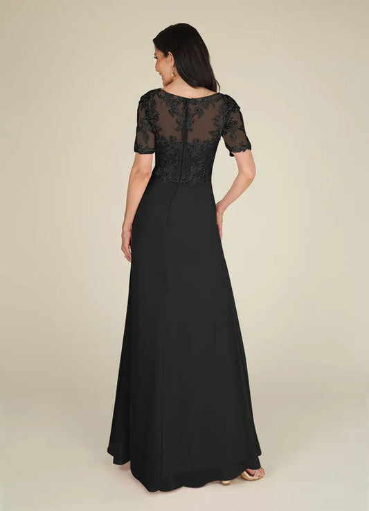 A-neck V-neck lace chiffon and floor length mother of the bride dress