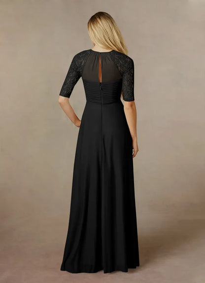 A-line lace mesh and floor length mother of the bride dress