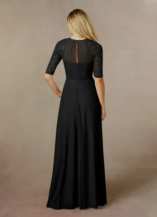 A-line lace mesh and floor length mother of the bride dress