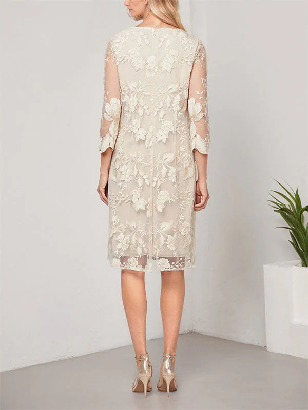 A-line Scoop Knee-Length Chiffon Lace Mother of the Bride Dress With Jacket