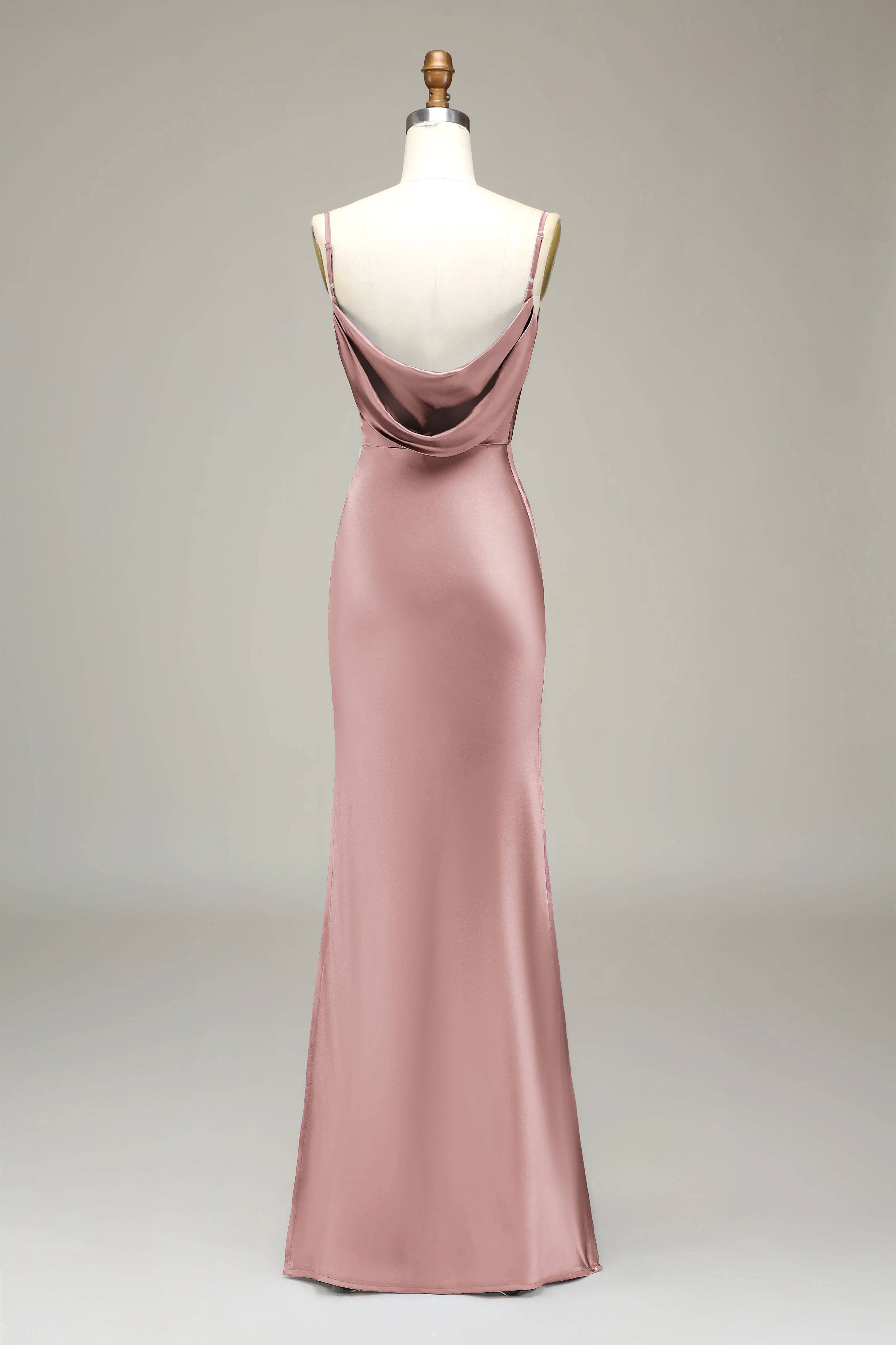 Sheath Spaghetti Straps Long Satin Bridesmaid Dress