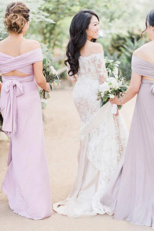 Mermaid long sleeved off shoulder lace wedding dress