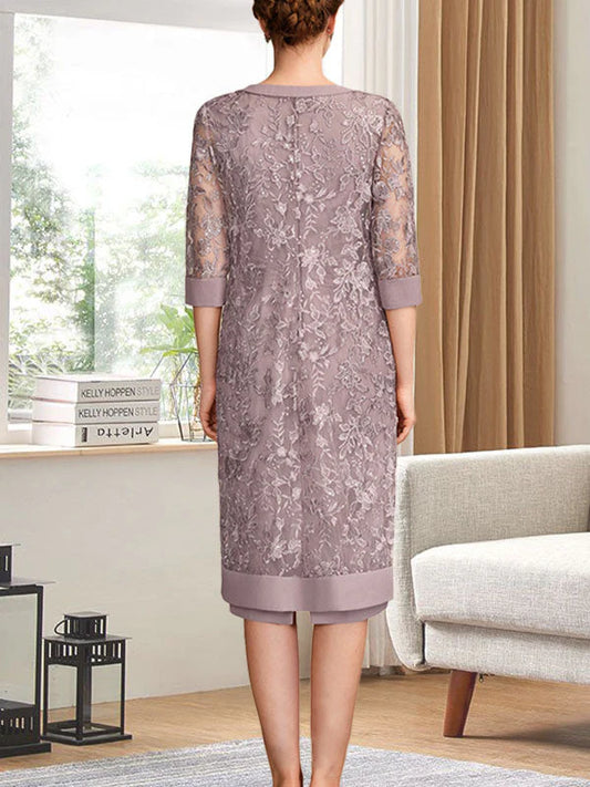 Tight knee length chiffon bridal dress with pleated sequins