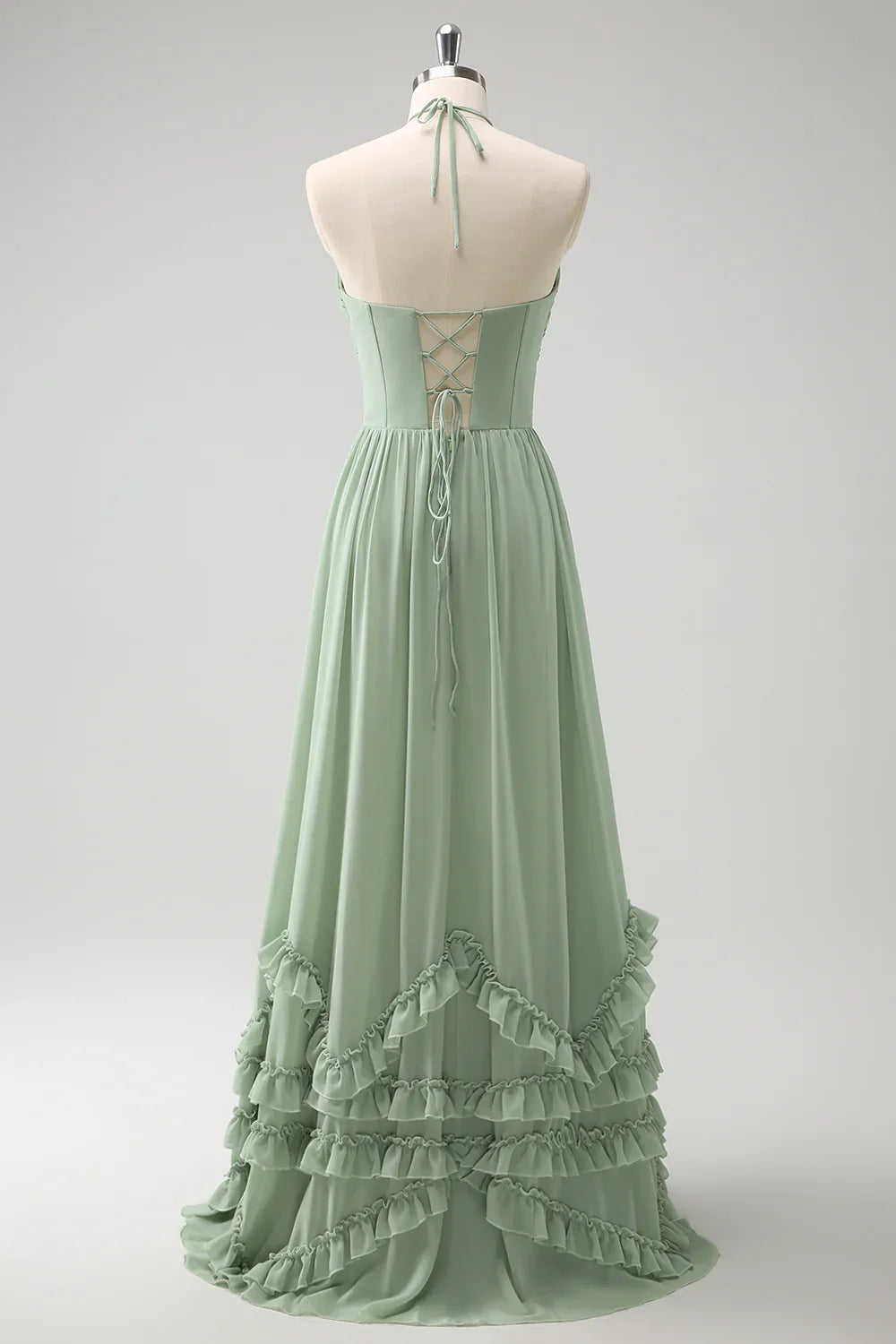 OKBBN elegant A-line backless pleated chiffon lotus leaf side length slit Bridesmaid Dresses