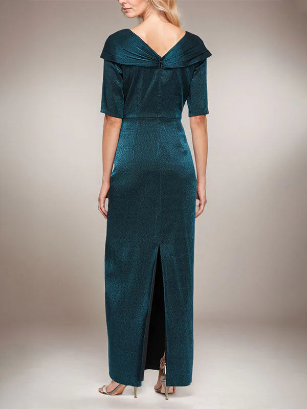 Long shiny column skirt with L-shaped cuffs and elbow sleeves long skirt