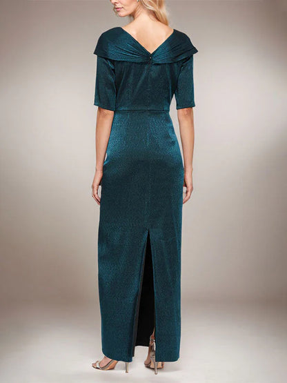 Long shiny column skirt with L-shaped cuffs and elbow sleeves long skirt