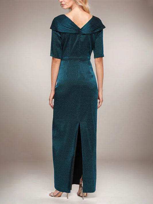 Long shiny column skirt with L-shaped cuffs and elbow sleeves long skirt