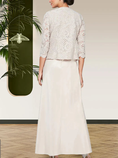Sparkling lace satin skirt jacket dress with open top jacket