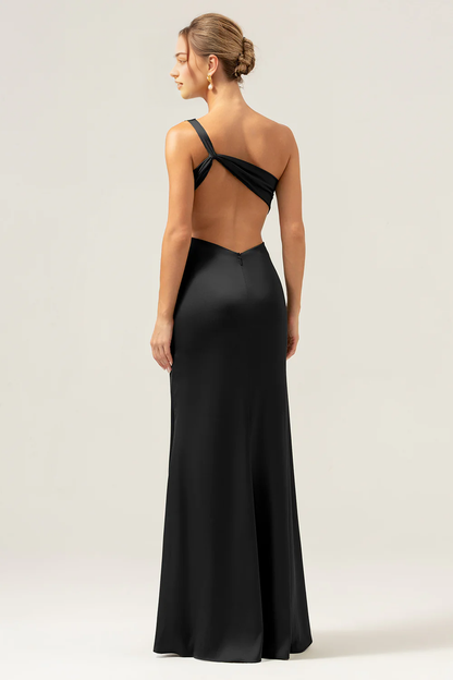 Elegant mermaid one shoulder pleated backless bridesmaid dress