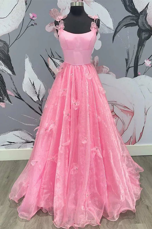 3D Floral Lace Scoop Neck A-Line Prom Dress