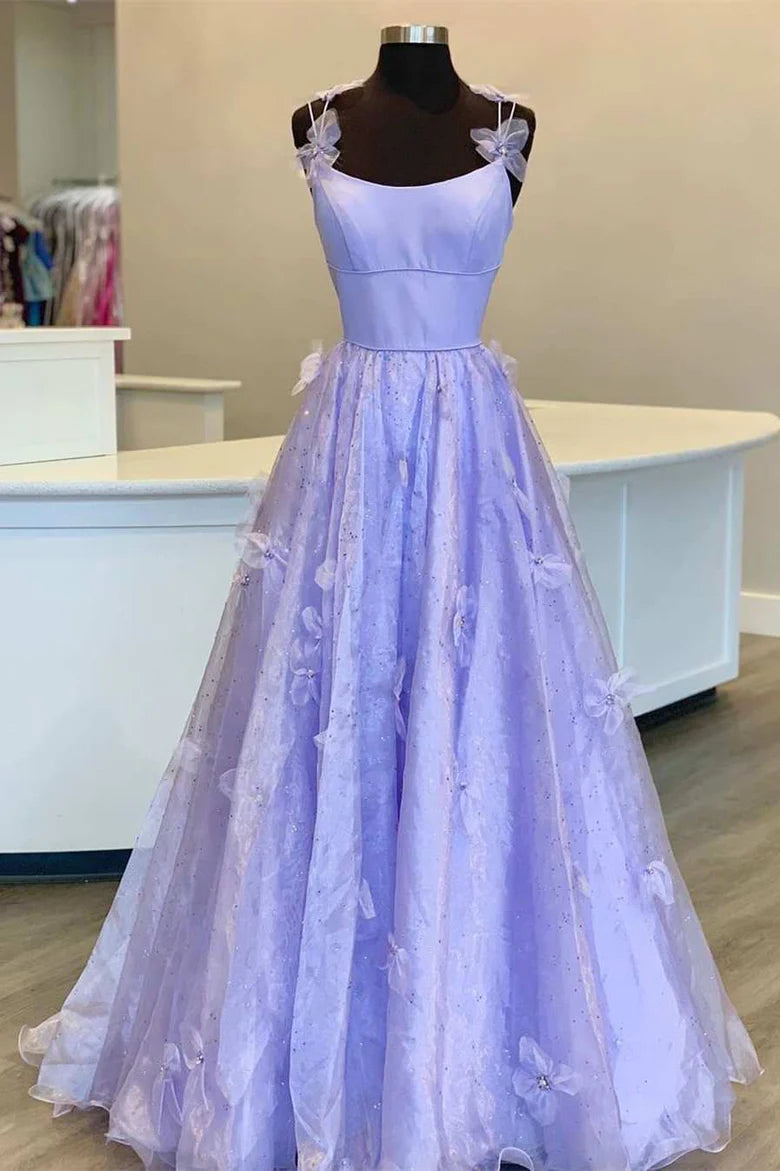 3D Floral Lace Scoop Neck A-Line Prom Dress
