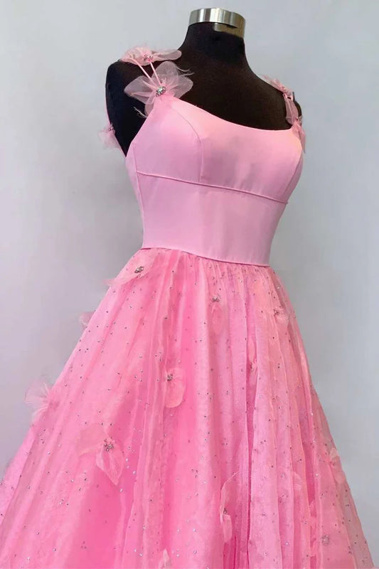 3D Floral Lace Scoop Neck A-Line Prom Dress