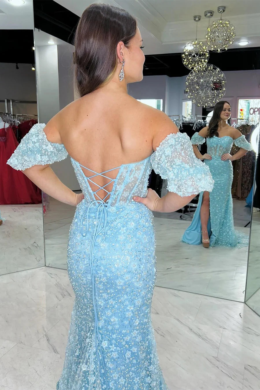 3D Floral Lace Sweetheart Mermaid Long Prom Dress with Slit
