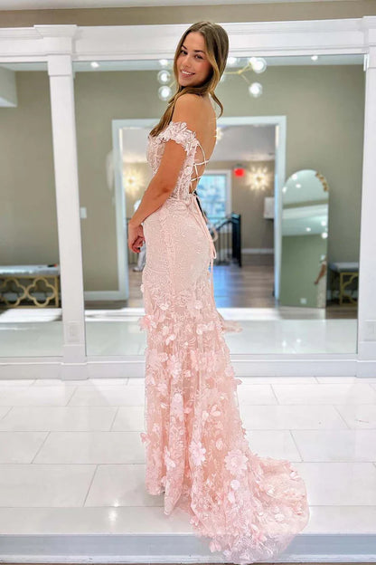 Deep V transparent tight fishbone corset with 3D flowers side slit ballroom dress