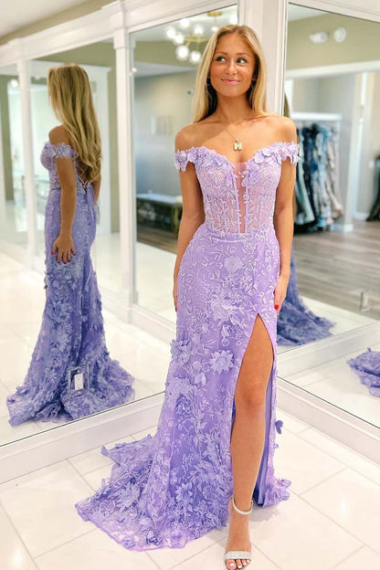Deep V transparent tight fishbone corset with 3D flowers side slit ballroom dress