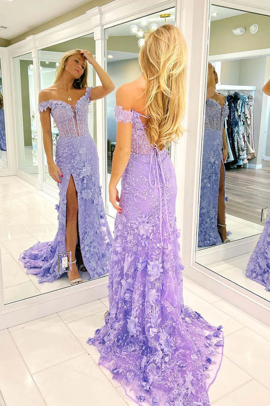 Deep V transparent tight fishbone corset with 3D flowers side slit ballroom dress
