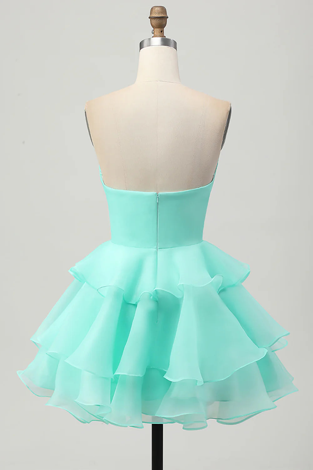 3D flower line layered strapless hollow out short back to school dress