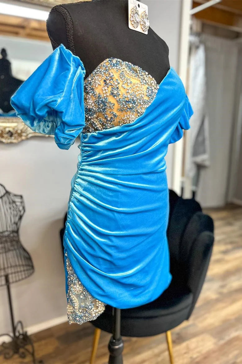 Velvet Sweetheart Beaded Short Cocktail Dress