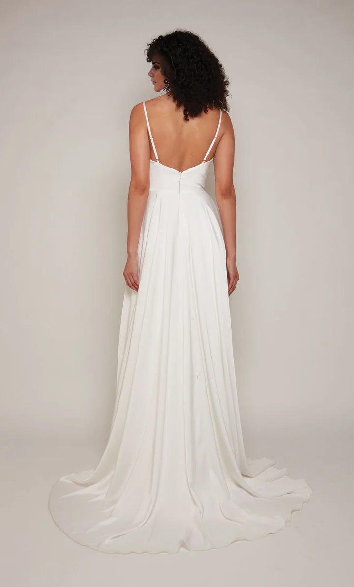 Perfect satin high neck A-line backless adjustable shoulder strap wedding dress
