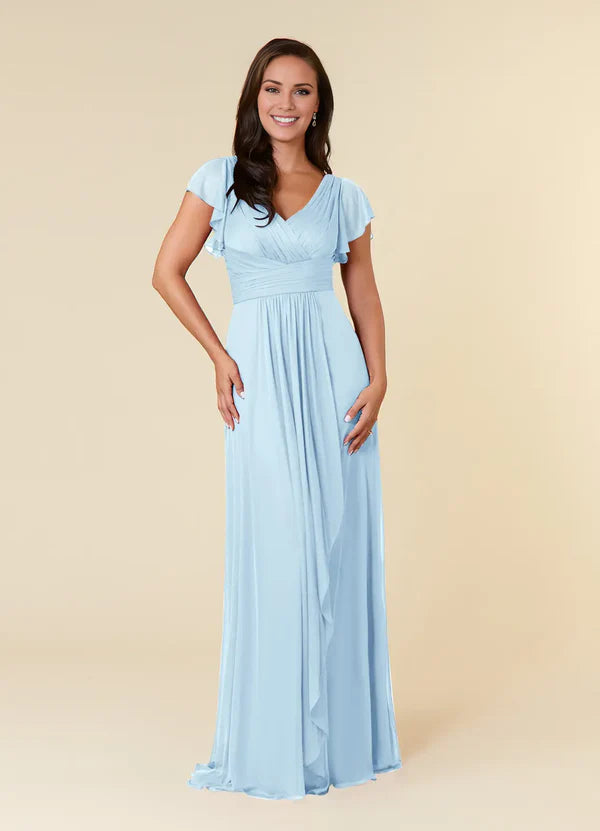 A-line evening gown pleated mesh mothers of the bride dresses