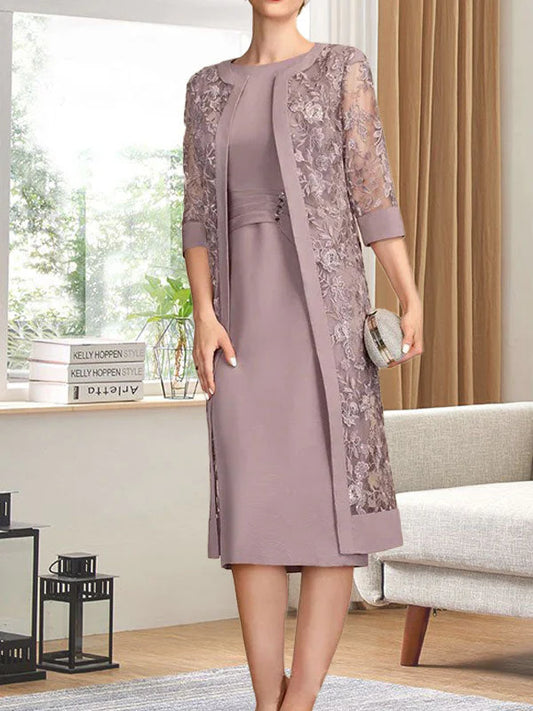 Tight knee length chiffon bridal dress with pleated sequins