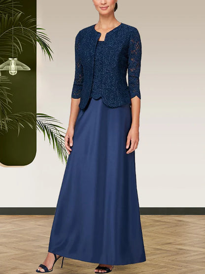 Sparkling lace satin skirt jacket dress with open top jacket