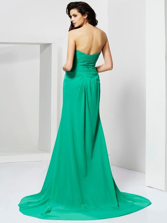 Sleeveless strapless waist cinched mermaid dress with rhinestones