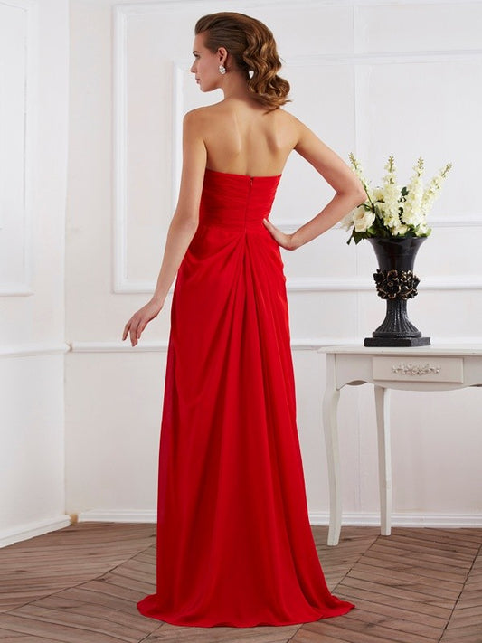 Sheath Chiffon Strapless Sleeveless Floor-Length With Pleats Dresses