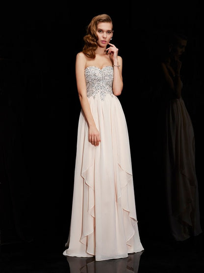Sheath Chiffon Sweetheart Sleeveless Floor-Length With Beading Dresses