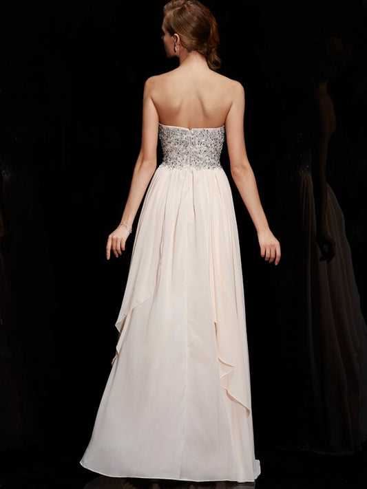 Sheath Chiffon Sweetheart Sleeveless Floor-Length With Beading Dresses