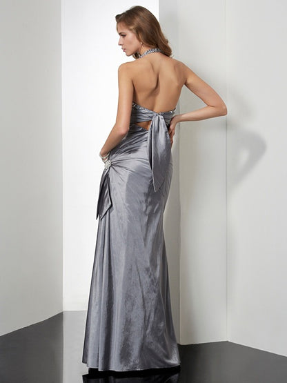 Mermaid Taffeta Halter Sleeveless Floor-Length With Beading Dresses