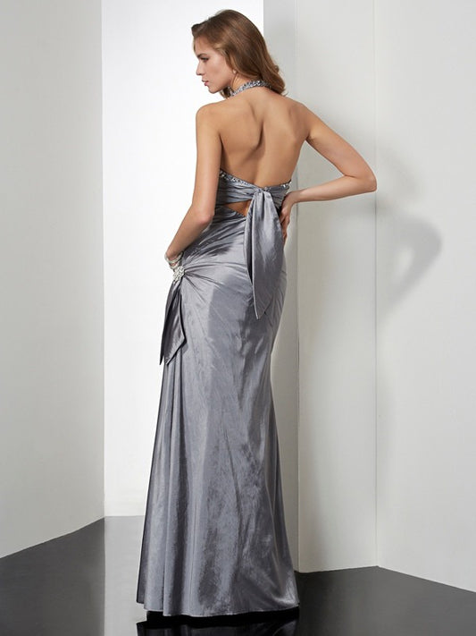 Mermaid Taffeta Halter Sleeveless Floor-Length With Beading Dresses
