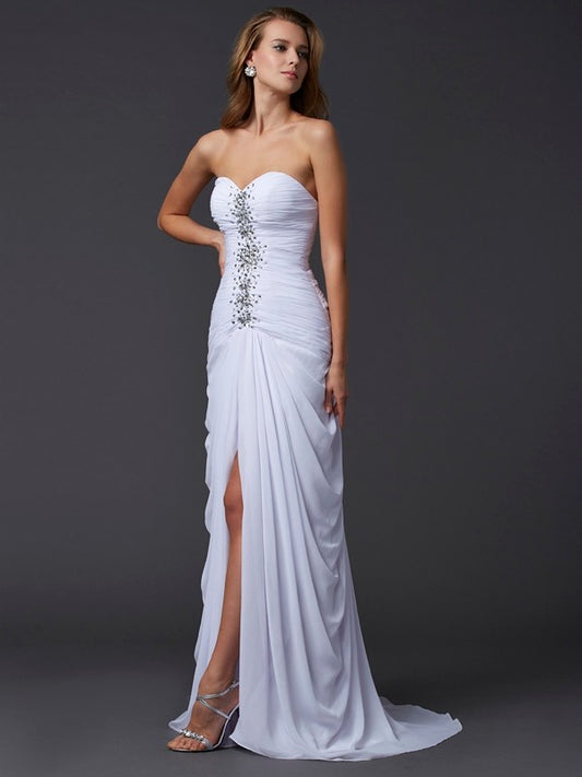Sleeveless strapless waist cinched mermaid side slit