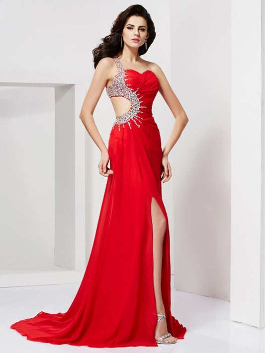 Mermaid One Shoulder Cuff Free Bead Dress with Bareback