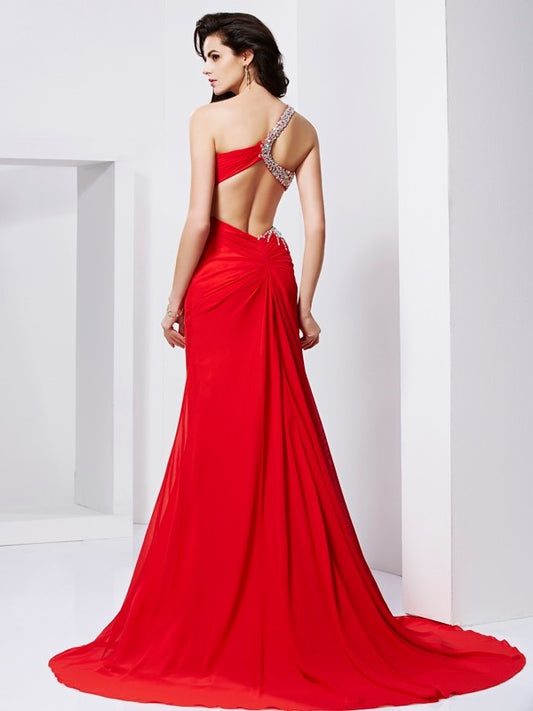Mermaid One Shoulder Cuff Free Bead Dress with Bareback