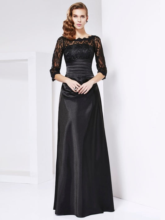 Lace one shoulder 3/4 sleeve floor length bridal dress