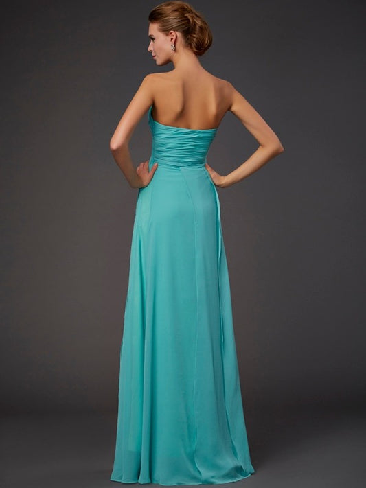 A-Line Chiffon Sweetheart Sleeveless Floor-Length With Pleats Dresses