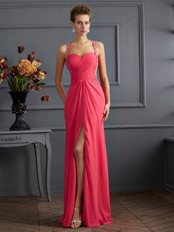 Empire Chiffon Sweetheart Sleeveless Floor-Length With Beading Dresses