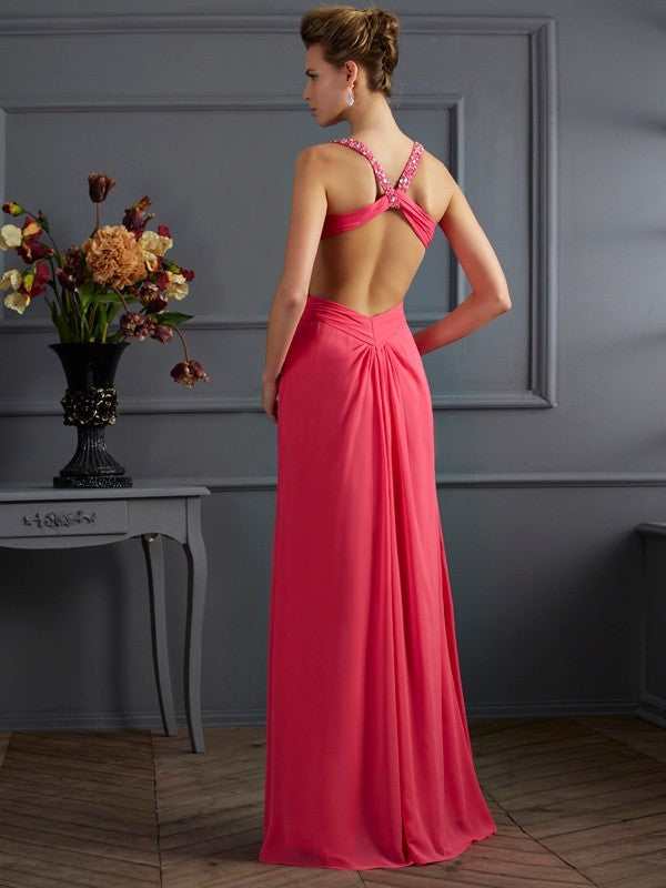 Empire Chiffon Sweetheart Sleeveless Floor-Length With Beading Dresses