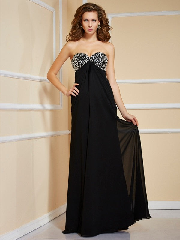 Sheath Chiffon Sweetheart Sleeveless Floor-Length With Beading Dresses