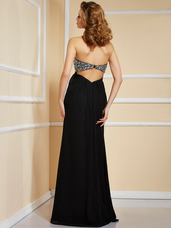 Sheath Chiffon Sweetheart Sleeveless Floor-Length With Beading Dresses